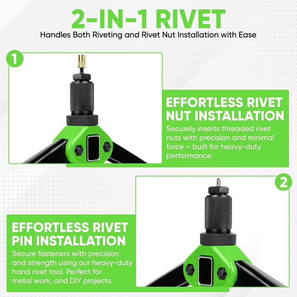 Dual Function Hand Rivet Gun with Rugged Carrying Case – Heavy Duty Single