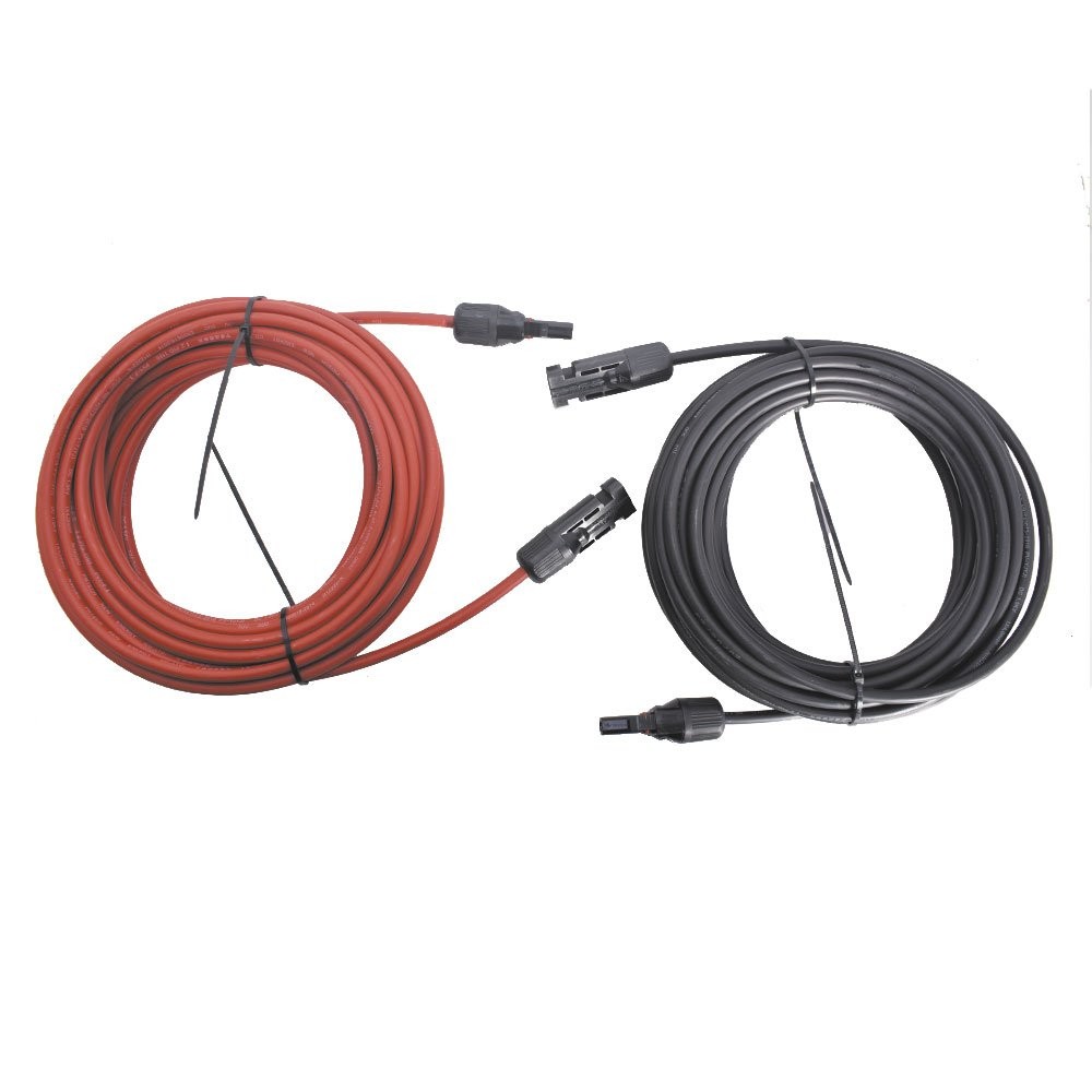 30Feet 1 Pair 10AWG Black + Red Solar Panel Extension Cable Wire Connector