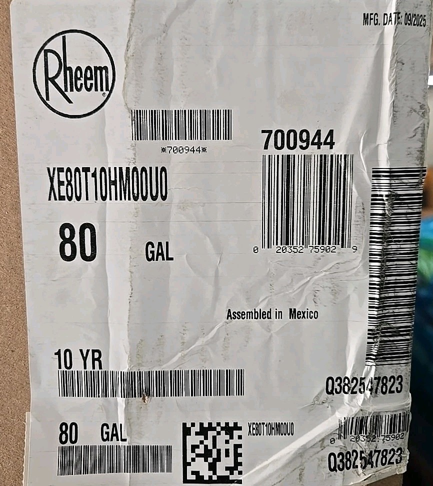 Rheem 80Gal Water Heater Xe80t10hm00u0 READ****