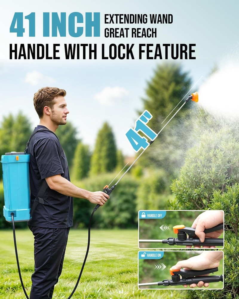Battery Powered Backpack Sprayer 4 Gallon, 120PSI Adjustable Pressure & Lightwei