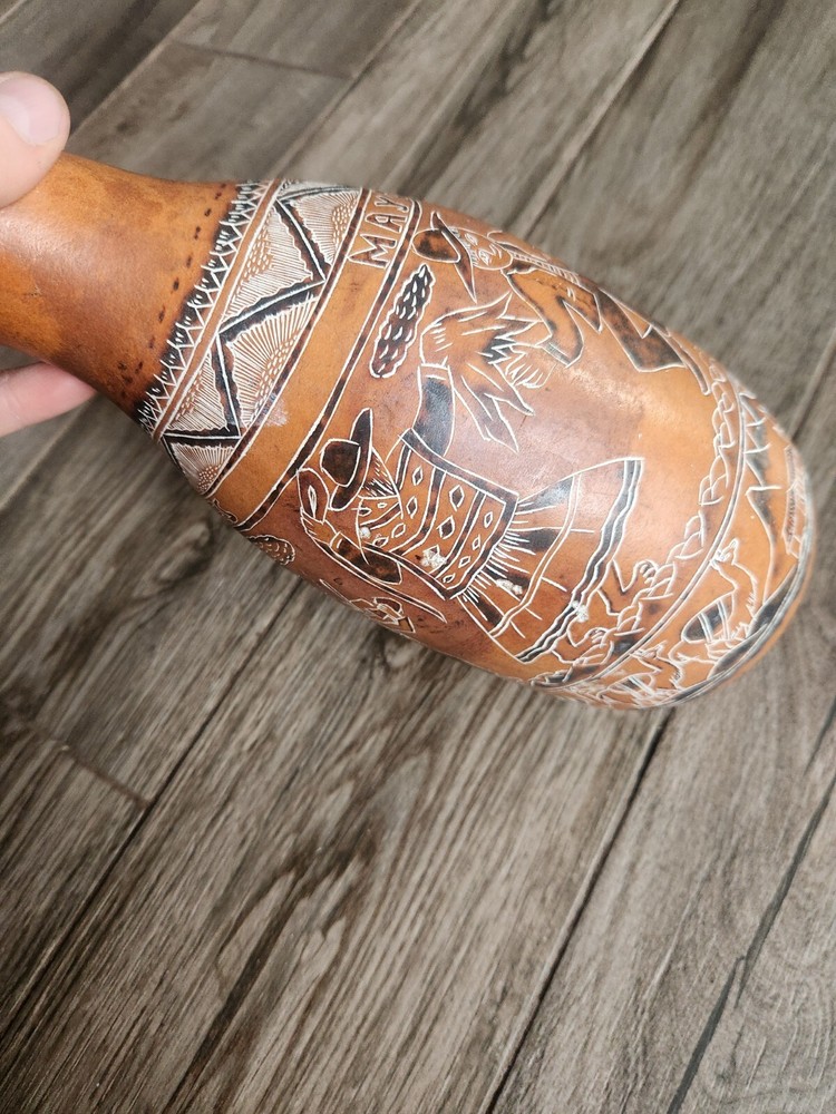 Hand Carved Peruvian Gourd Rainstick Shaker Percussion