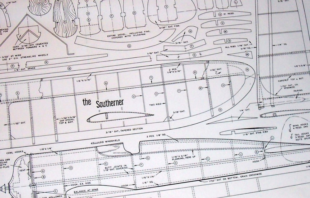 SOUTHERNER PLAN + CONSTRUCTION ARTICLE for OT FF 46" Low Wing Model Airplane