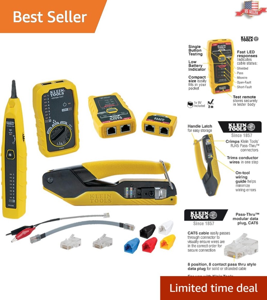 All-in-One Klein 6-Piece Cable Tester and Crimper Kit with Color Coding Boots