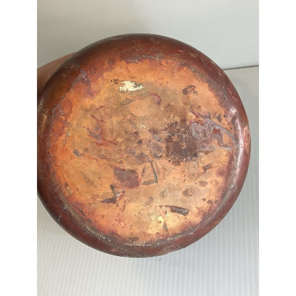 Vintage Copper Cauldron Double Brass Handle Pot Belly Primitive Tagus Kettle
