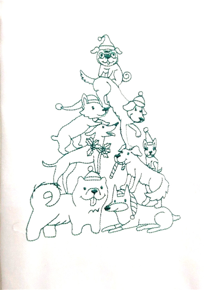 Puppy Christmas Tree Kitchen Towel - Embroidered