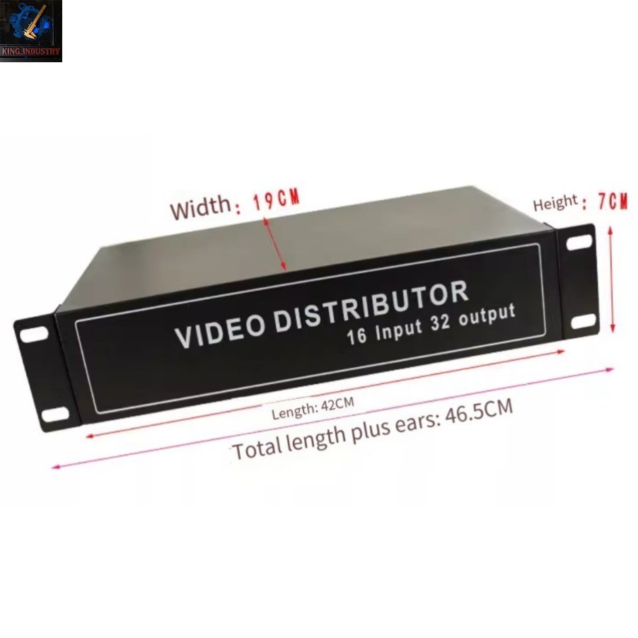 Rack-mounted 16-input 32-output video distributor BNC with 1 input and 2 outputs