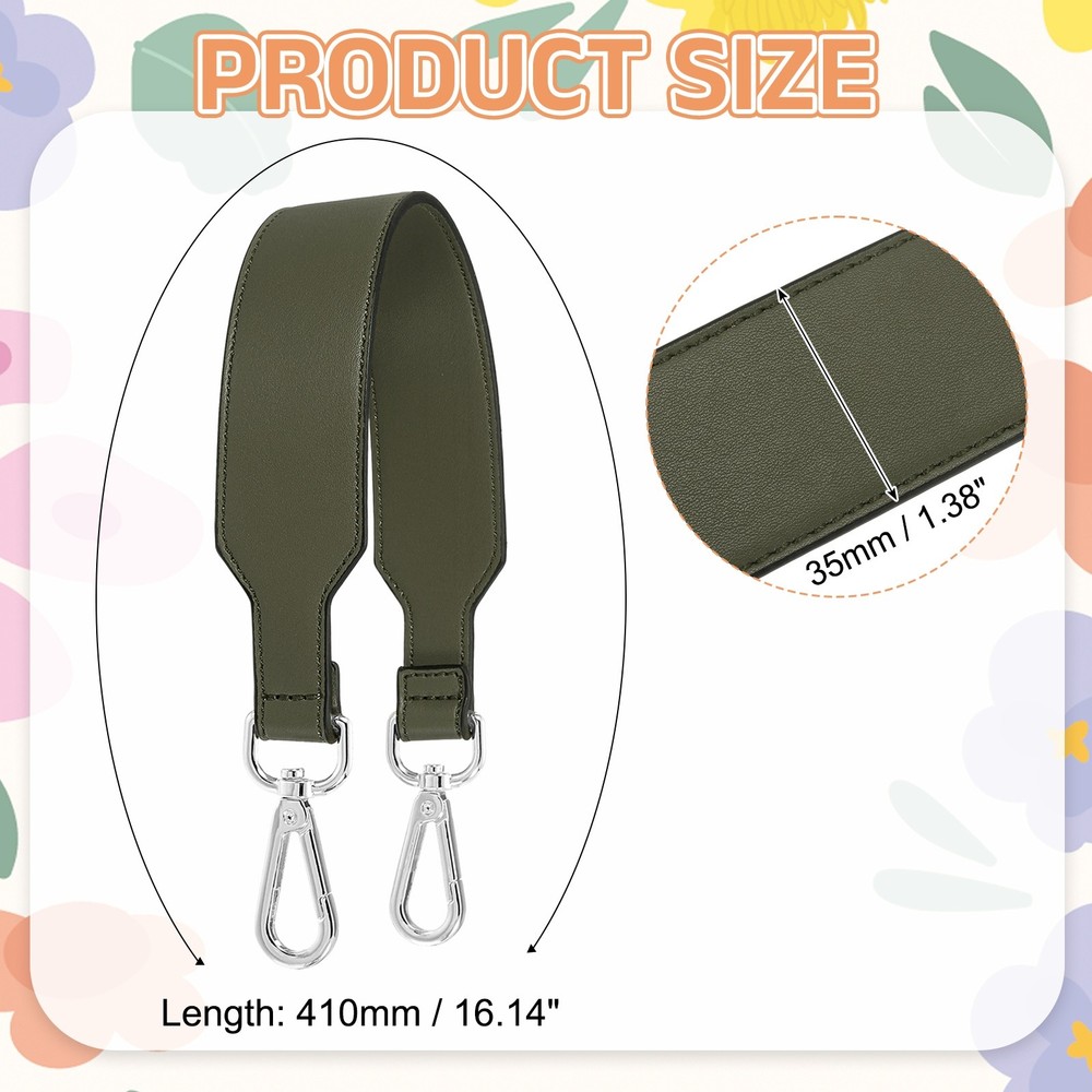 16 Inch Leather Purse Strap, Plain Pattern with Silver Buckle, Dark Green