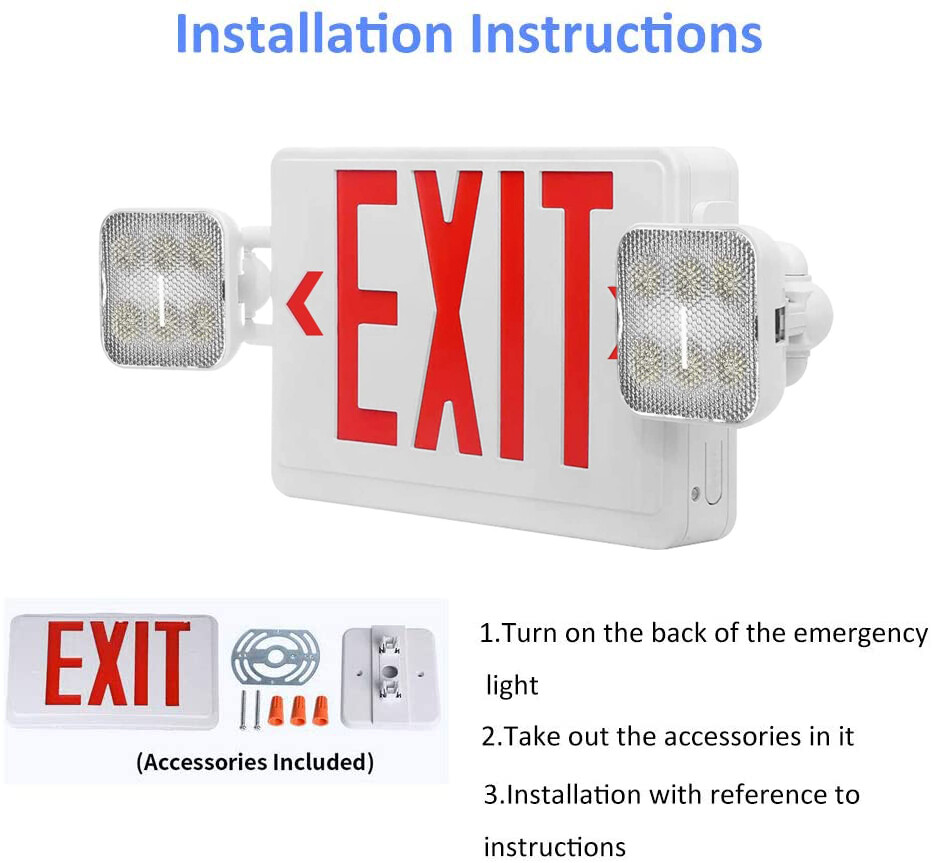 2PACK Exit Sign with Emergency Light Double Side Adjustable Square Head UL 94V-0