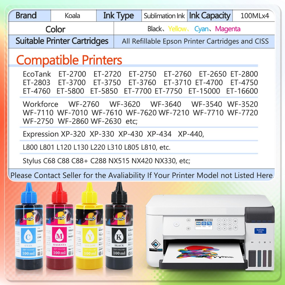 Koala Sublimation Paper and Ink Bundle Starter Kit for Inkjet Printer Transfer