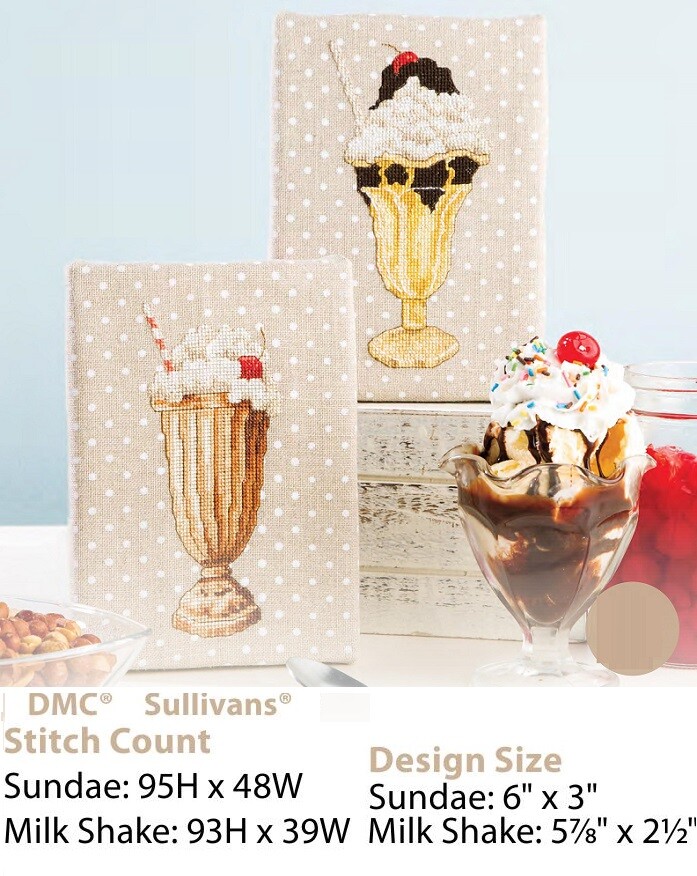 SUNDAE & MILK SHAKE CROSS STITCH  PATTERN ONLY   YD   REV