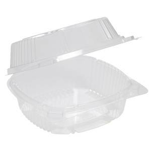 Carryout Clamshell Container Clear Polystyrene Hinged - 6"L x 5 7/8"W x 3