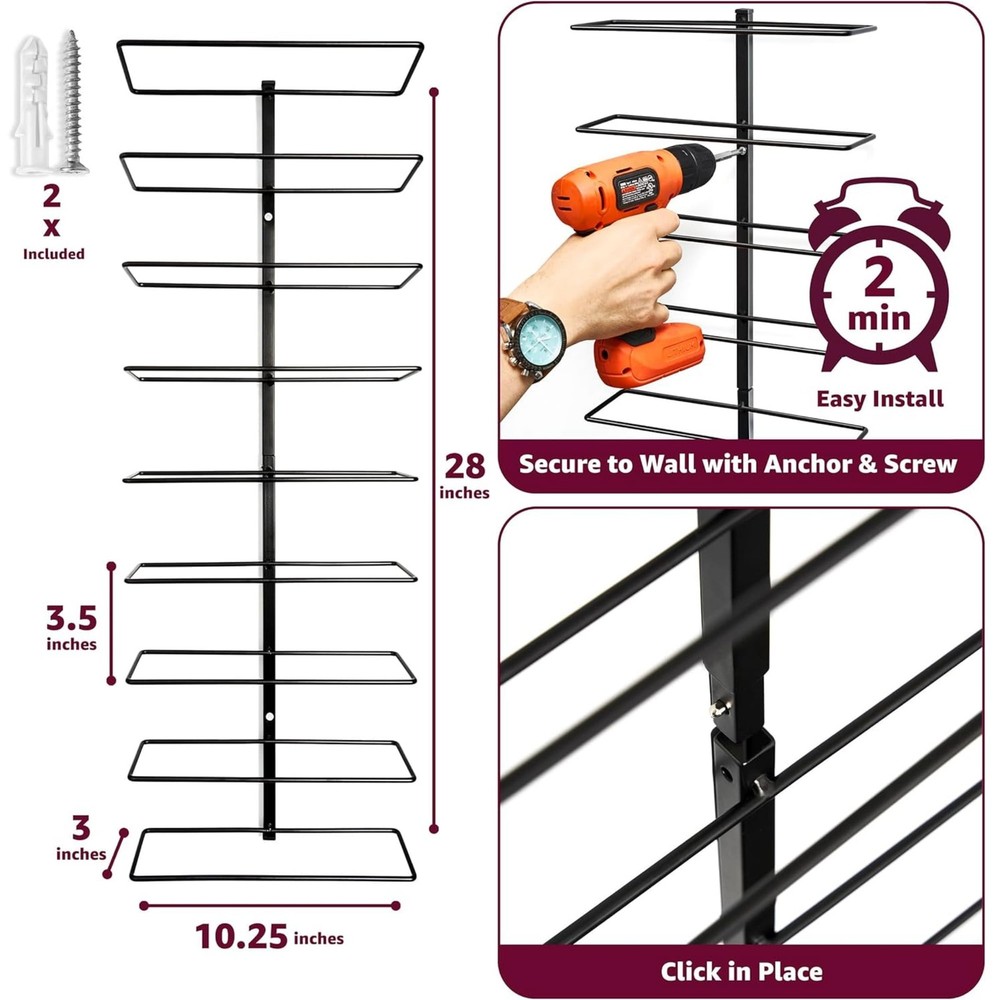 Stackable Wine Rack Wall Mount, Black, 3 Pack