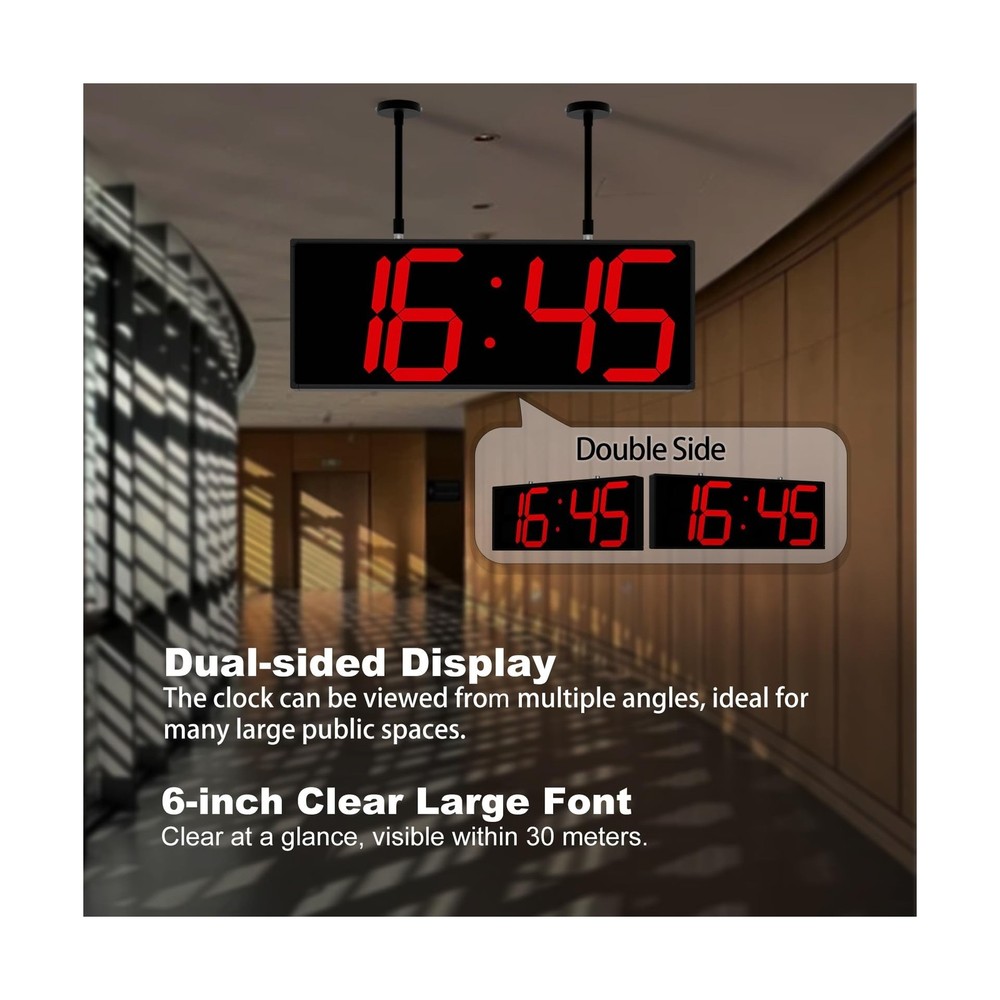Digital Wall Clock with Double Sided Display, Large LED Clock with Timer,Alar...