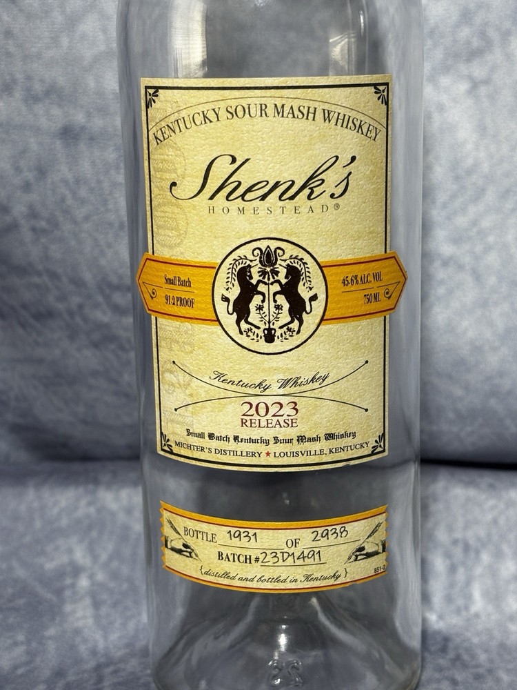 Shenk's 2023 Release Small Batch Sour Mash Whiskey Decorative Decanter Bottle