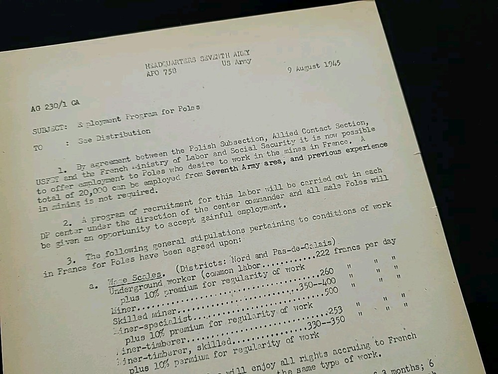 1945 Germany WWII US Army War Military Document Work Programs for Polish Poland