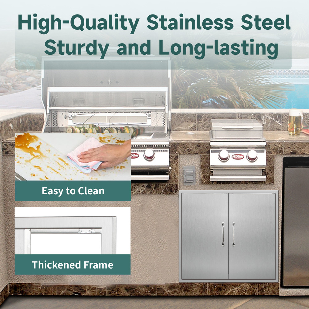 Outdoor Kitchen Doors Stainless Flush Mount Double Access Door with Handle