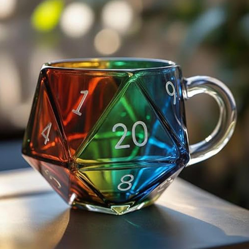 Rainbow Dice Mug Polyhedral Dice Coffee Cup With Handle Game Mug Colorful handle