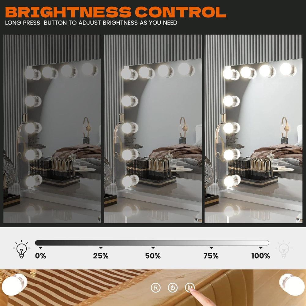 Hollywood Lighted Vanity Mirror with 15 Bulbs & 10X Magnification