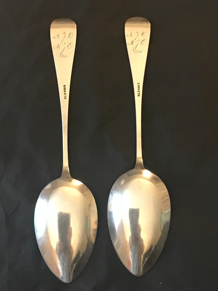 TWO NORWEGIAN SILVER SERVING SPOONS, S830 purity.