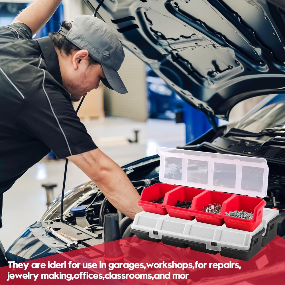 Duogalia 4 Pack Screw Organizer Box with Lids 4 Compartments Tool Bin Stackab...