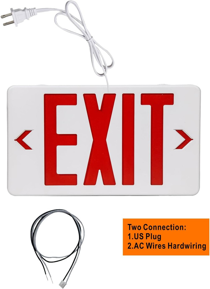 Red Exit Sign with 1.0 Meter Plug in Cord, Plug in Exit Sign with Battery Backup