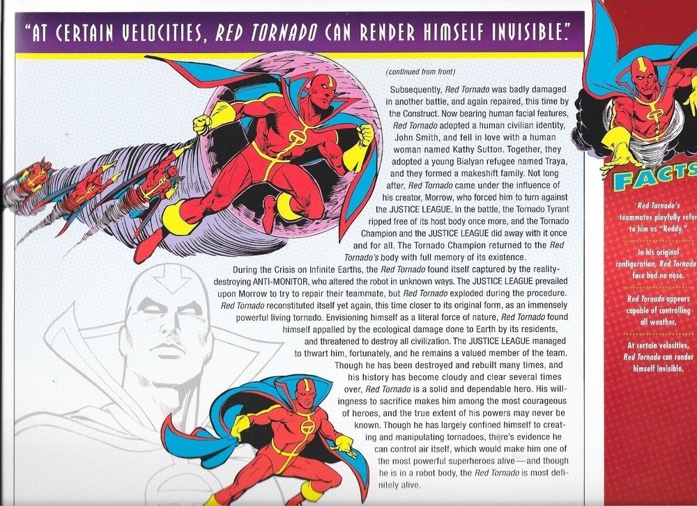 RED TORNADO PATCH on INFO CARD ~ Willabee & Ward ~ DC COMICS PATCH COLLECTION