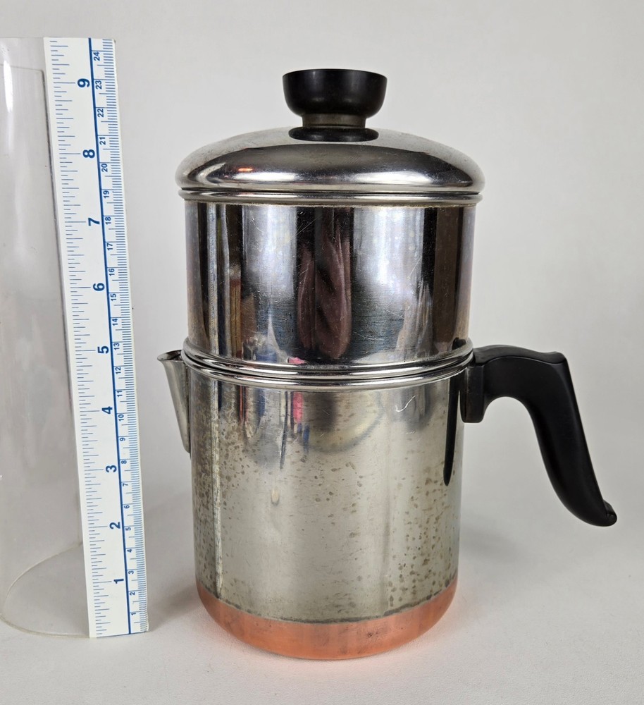Vintage Revere Ware 1801 / 4 Cup Drip Coffee Maker Copper Clad Bottom