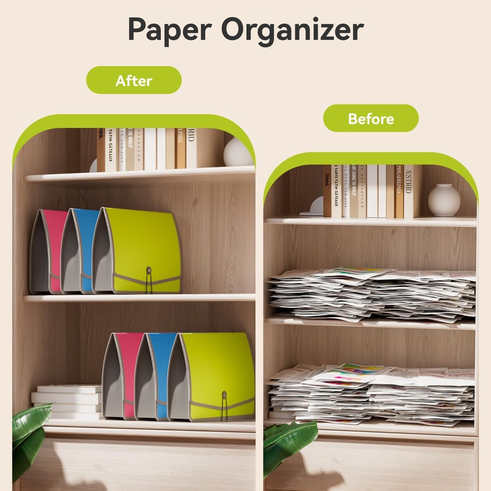 3 Pack Expanding File Folder Organizer Poly Pockets A4/Letter Size, Plastic E...