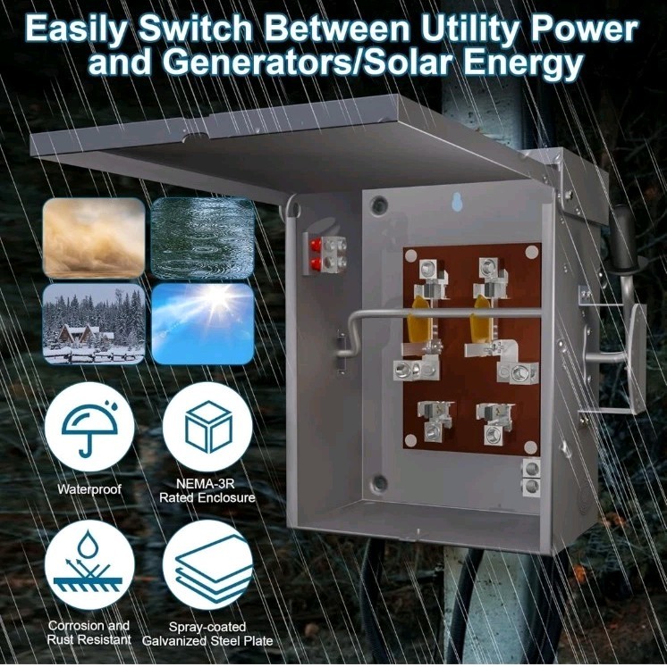 Upgraded 200 Amp Generator Transfer Switch, Manual Transfer Switch 2 Pole 4 Wire