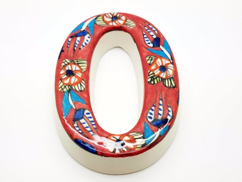 Mediterranean Handmade Ceramic Number Tile Red