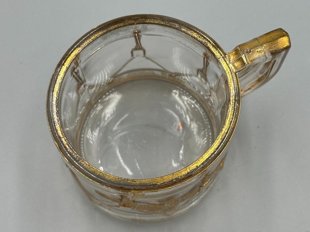 1909 Pair Mug EAGLE DRUM Cup Glass CANDY CONTAINER Antique E&A 543