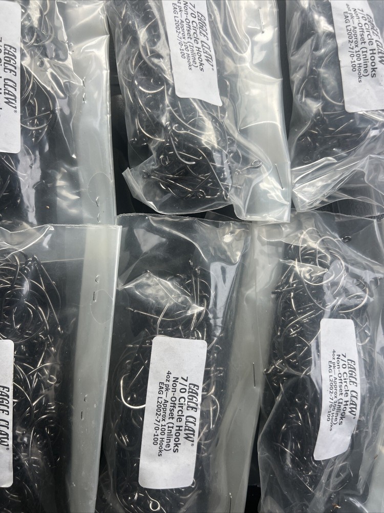 100 pack Eagle Claw 7/0 Non Offset In Line Circle Hooks Eag L2002-7/0 HTF Discon