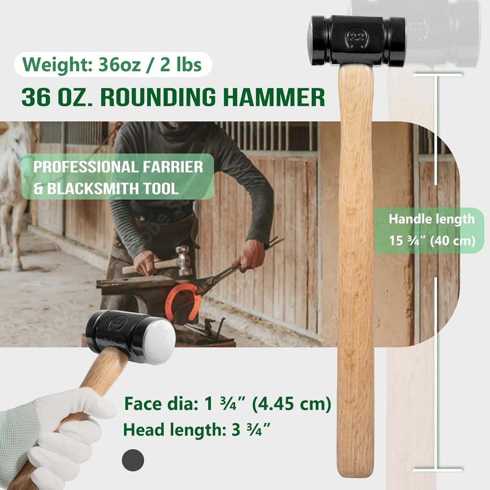 36oz 61B Rounding Hammer for Blacksmith Farrier Forge Knife Making Iron Working