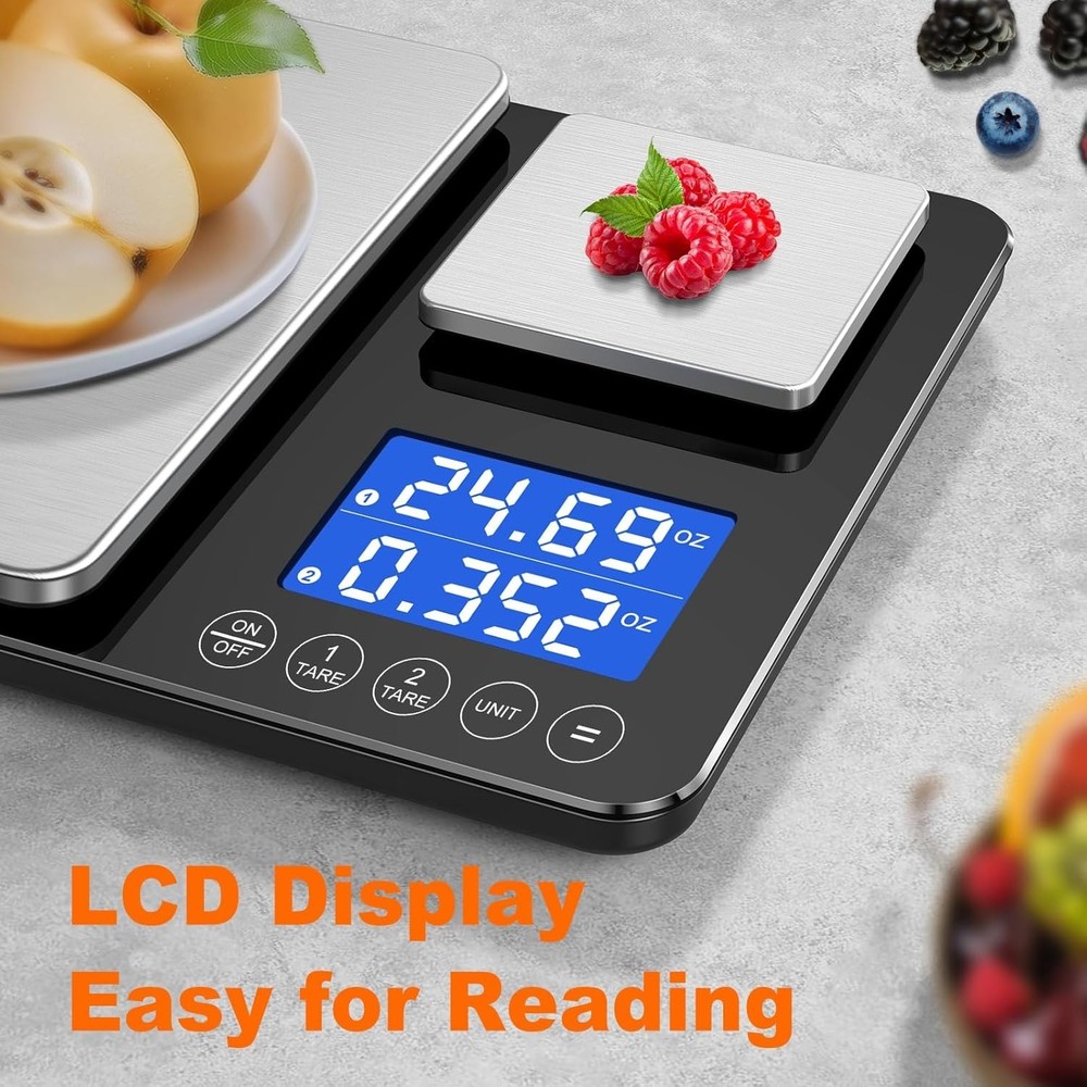 Versatile 7-Unit Kitchen Scale - Tare Function, LCD Display, 33lbs Capacity