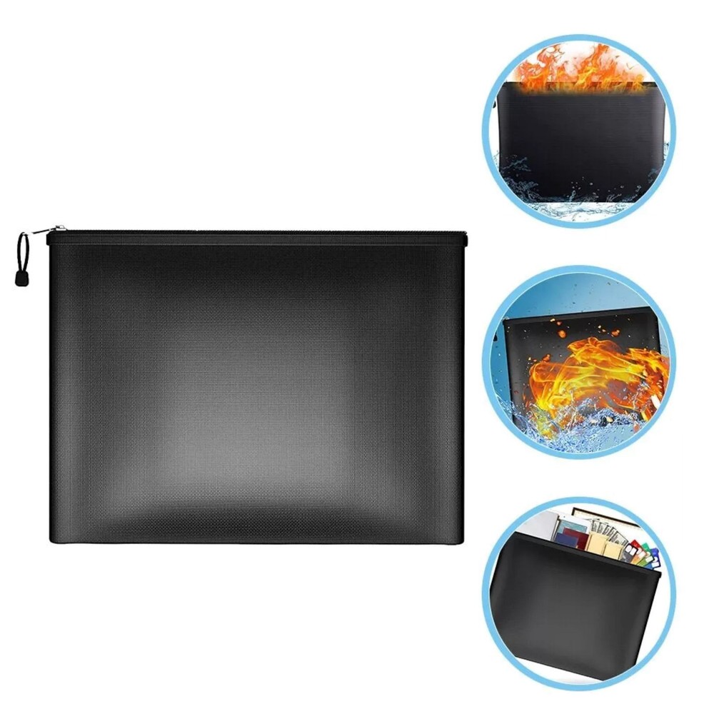 Black Fireproof Waterproof Document Envelope File Folder Cash Pouch Document Bag