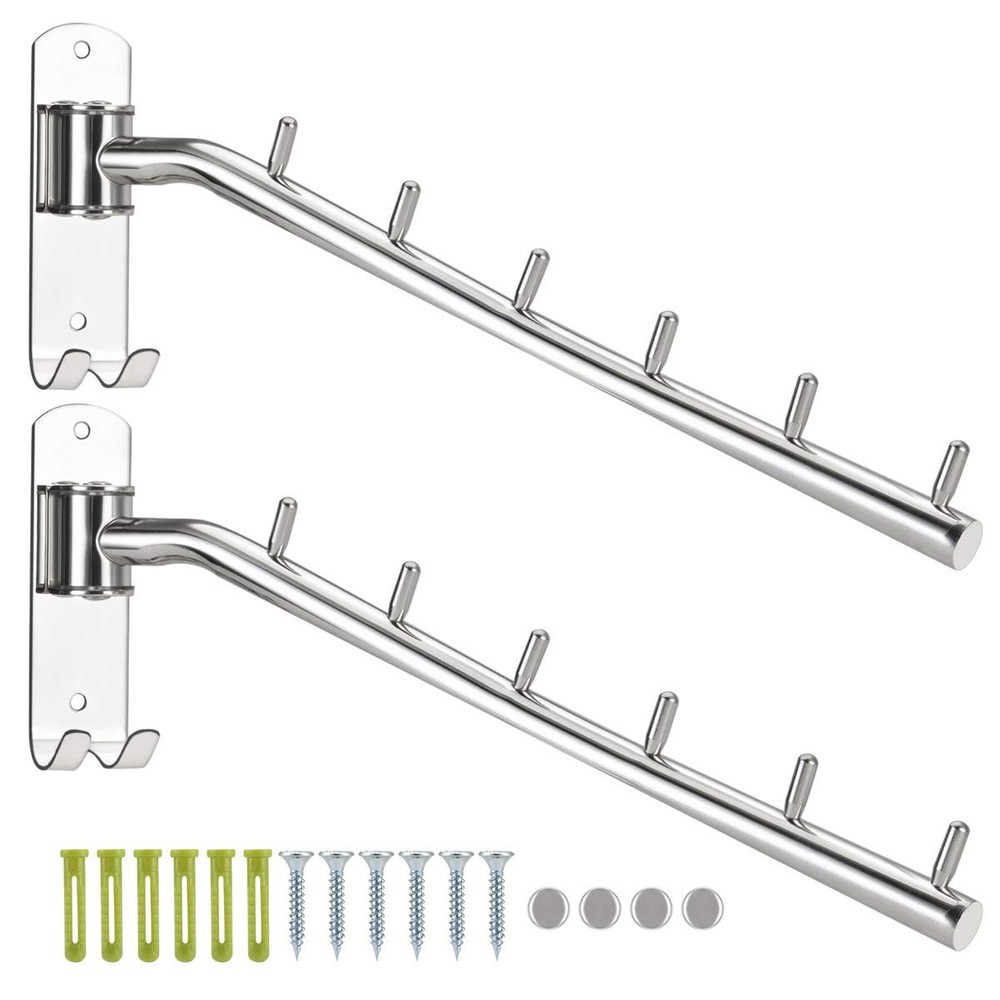 Bosszi 2-Pack Wall Mounted Folding Clothes Hanger Rack, 2-Pack, Silver