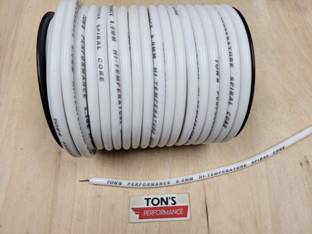 Ton's 8mm WHITE silicone SUPPRESSION CORE SPIRAL WOUND SPARK PLUG WIRE foot