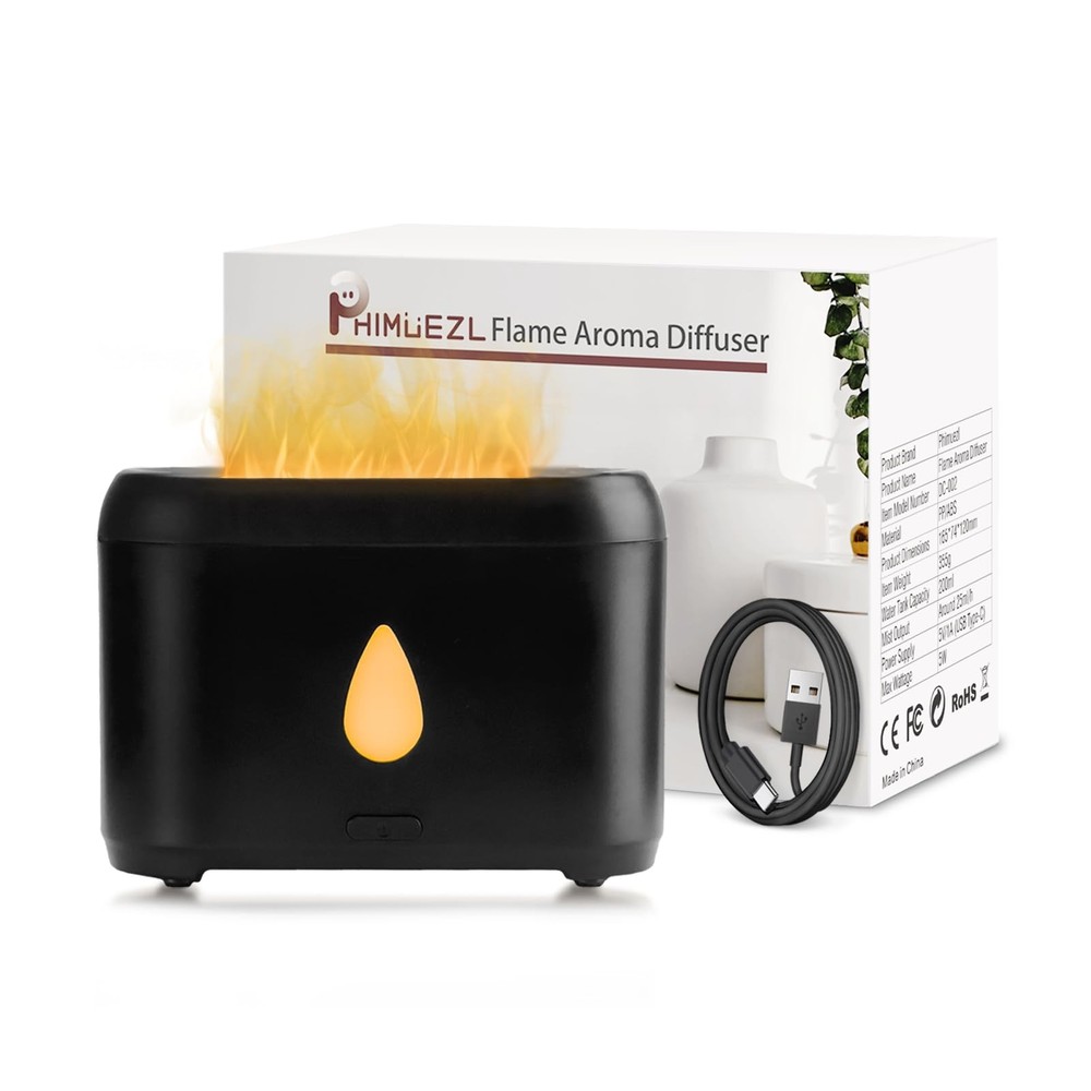 Flame Diffuser for Essential Oils, 200ml Ultrasonic Aroma Diffusers Black