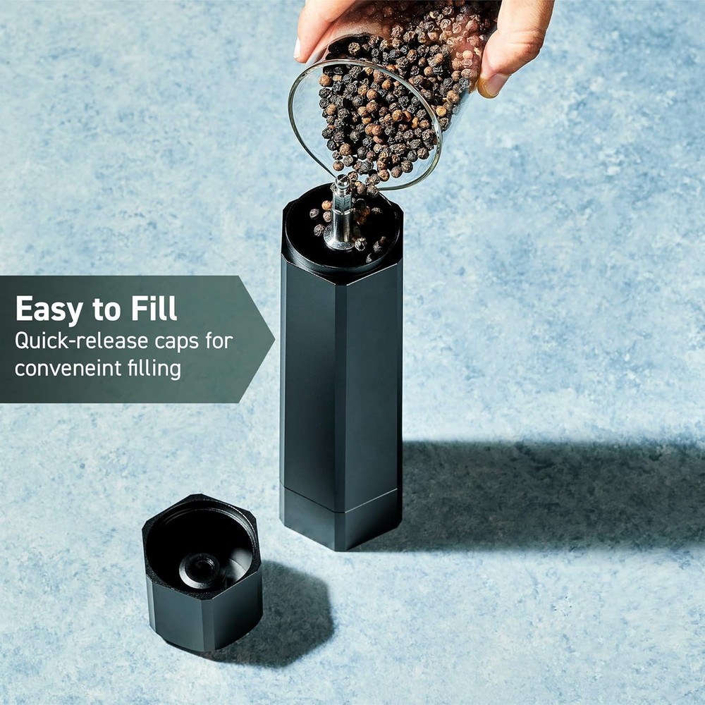 HexMill Pepper Grinder Adjustable Ten Coarse Grind Setting Aluminum Matte Black
