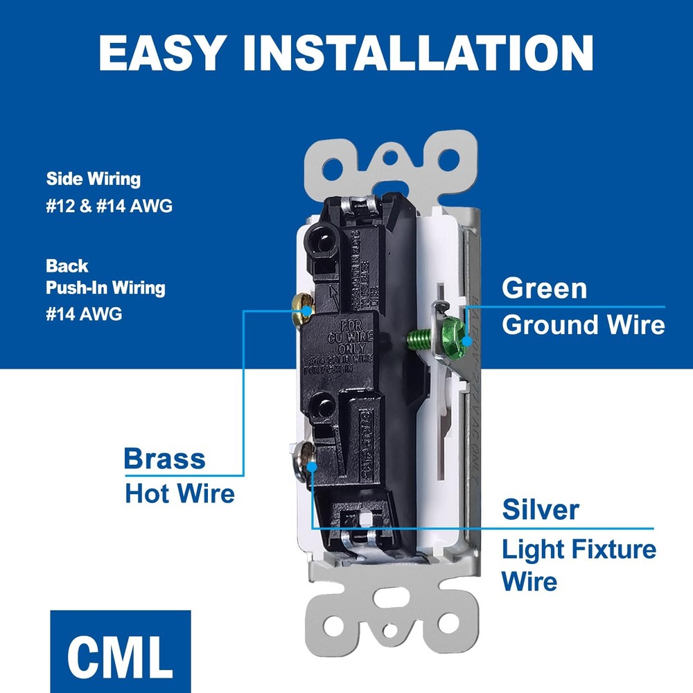 CML Single Pole Decorator Light Switch, 20 Pack Pole, Gloss White
