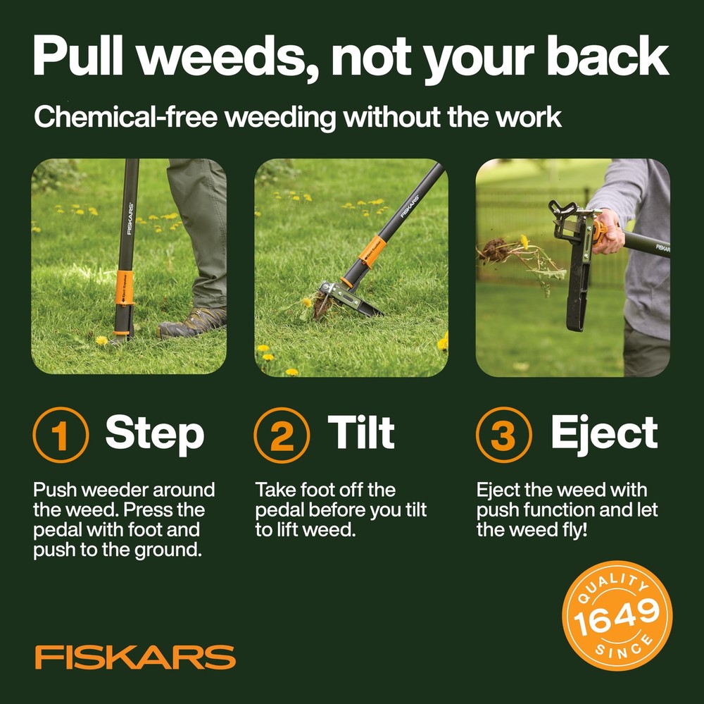 Stand Up Weed Puller Tool 3-Claw Steel Head Easy Eject Ergonomic Handle 39in