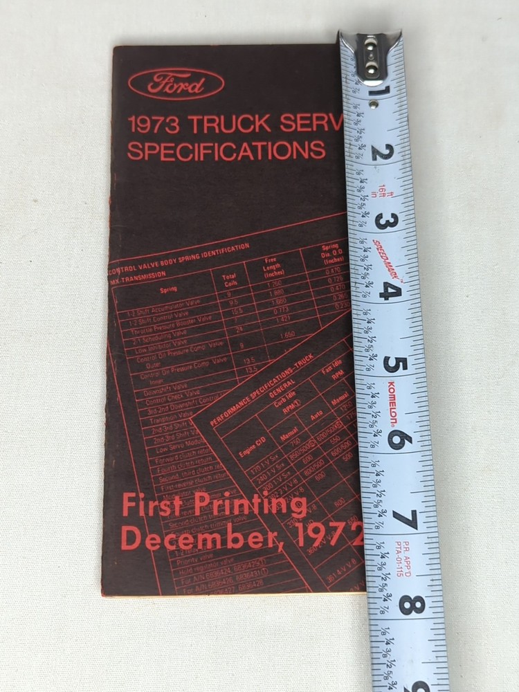 1973 FORD TRUCK SERVICE SPECIFICATIONS MANUAL FIRST PRINTING DEV 1972