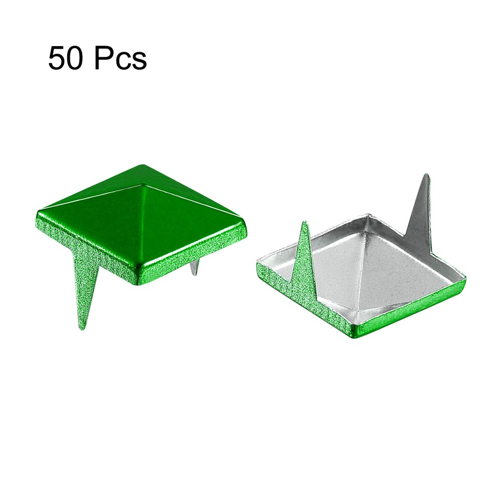 50Pcs Square Pyramid Rivets, 12mm Two-Jaw Studs Spikes (Green)