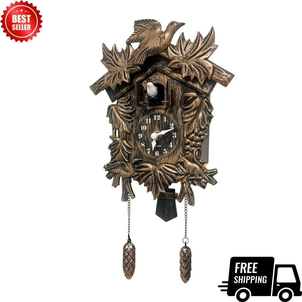 NEW Cuckoo Clock Vintage Brown Bird Flapping Pendulum Battery Wall Decor
