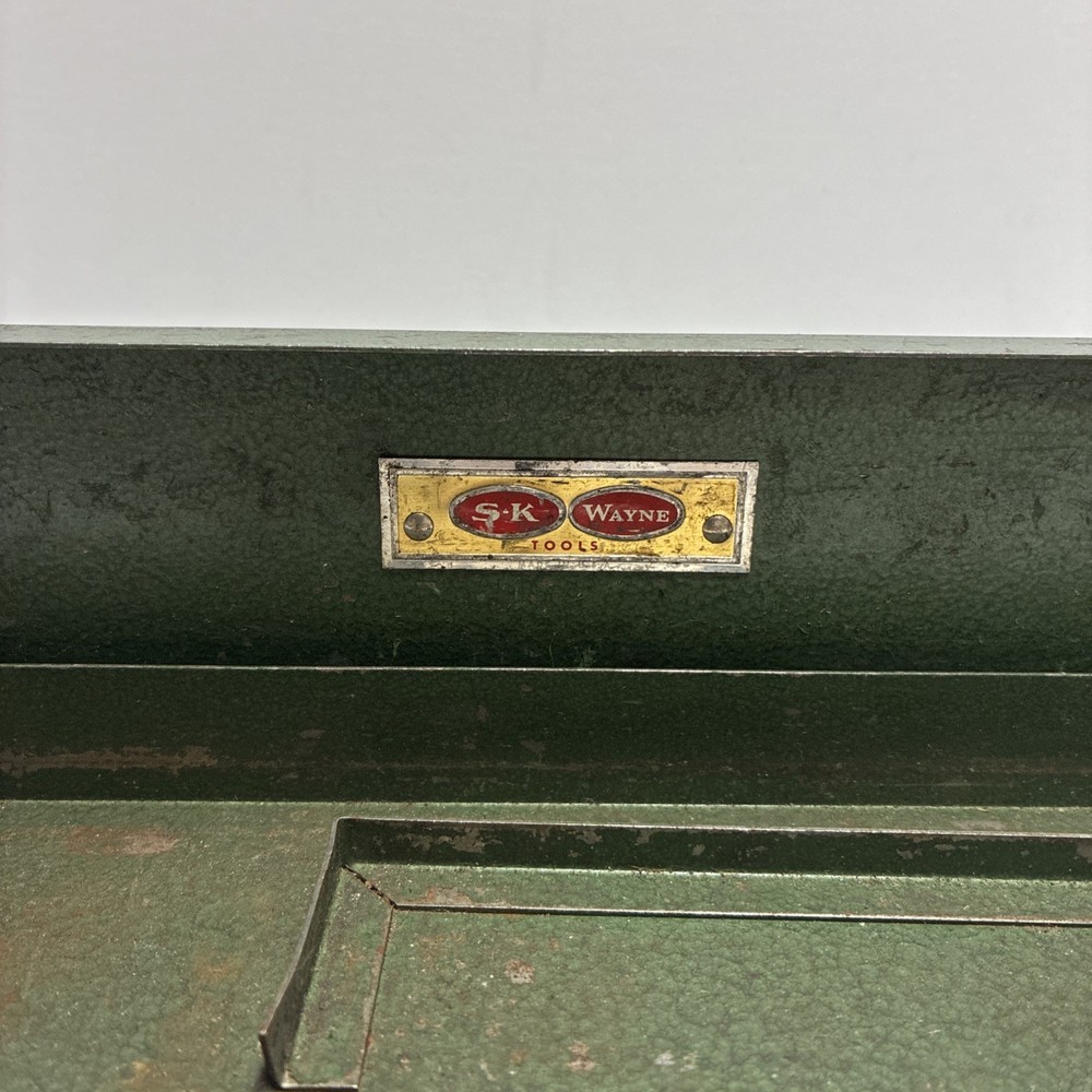 Vintage S-K Wayne Tools Metal Tool Green Socket Box Empty 10.5”x2.5”