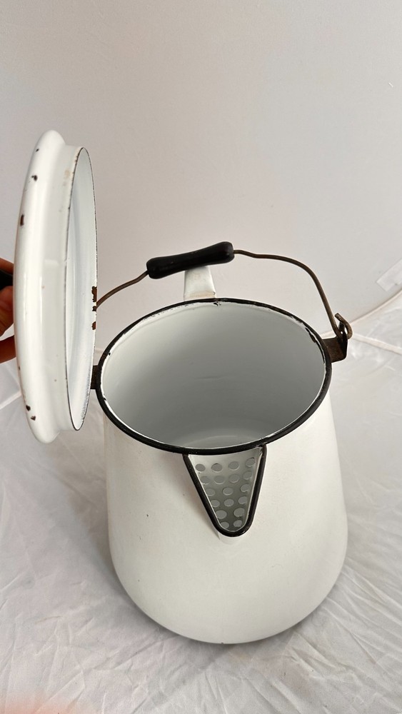 Vintage White Enamelware Coffee Percolator