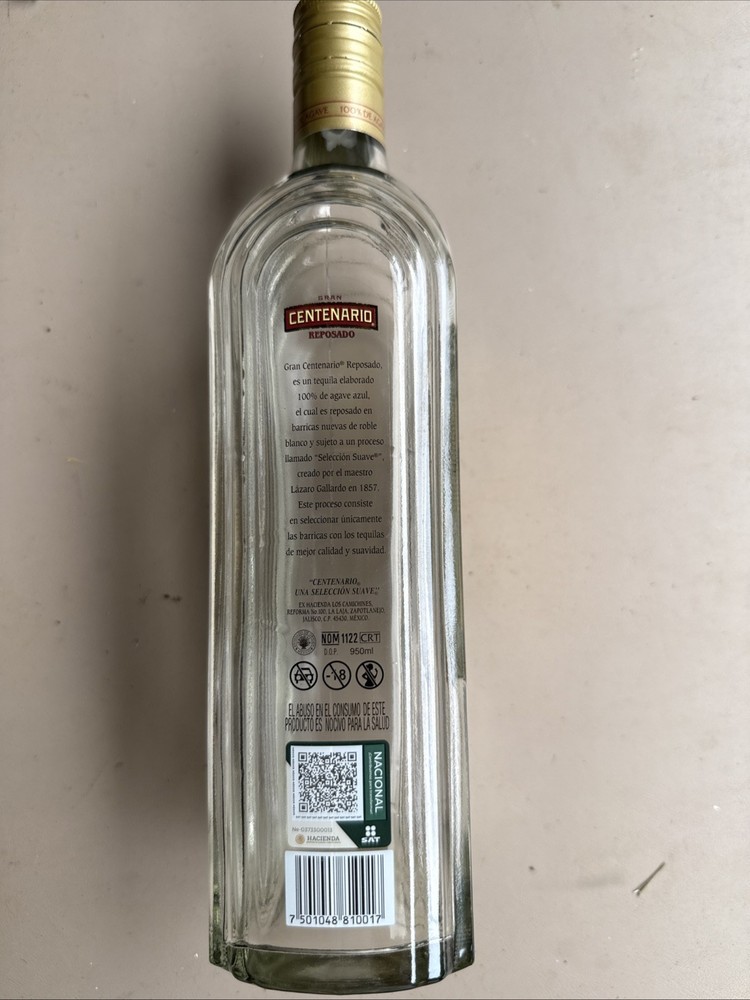 Gran Centenario Reposado Tequila Liquor Bottle - 750mL - EMPTY