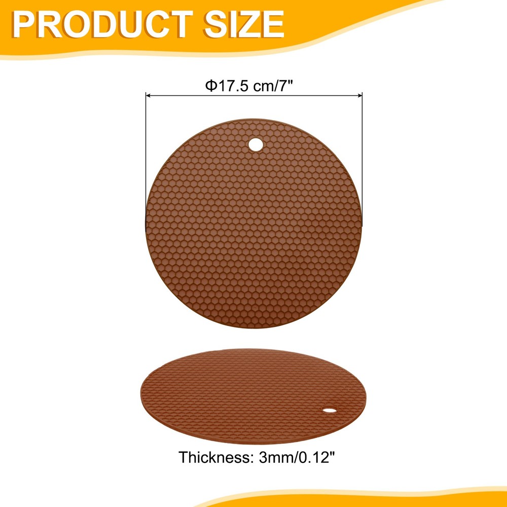3pcs 7" Silicone Round Texture Jar Opener Pad, Brown