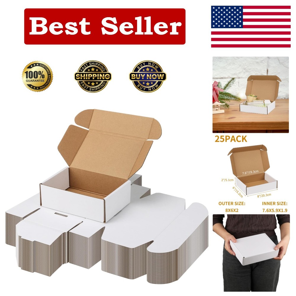 Versatile 8x6x2 Shipping Boxes - White Cardboard Gift & Mailer Packaging
