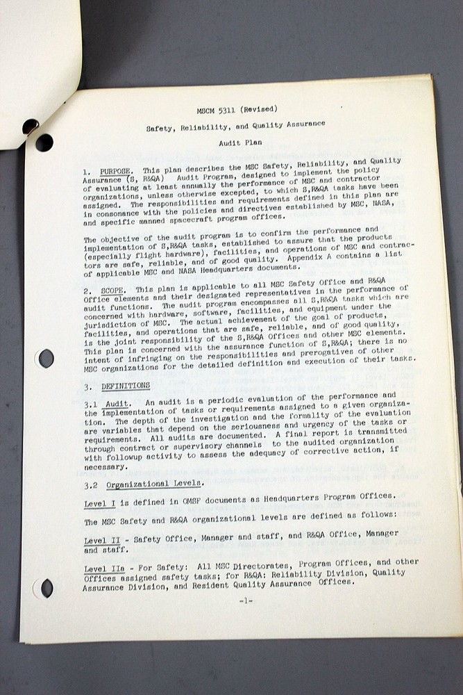 NASA MSCM 5311 Apollo Technical Manual Safety Reliability Quality Audit Plan